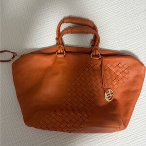 Orange Woven Leather Handbag